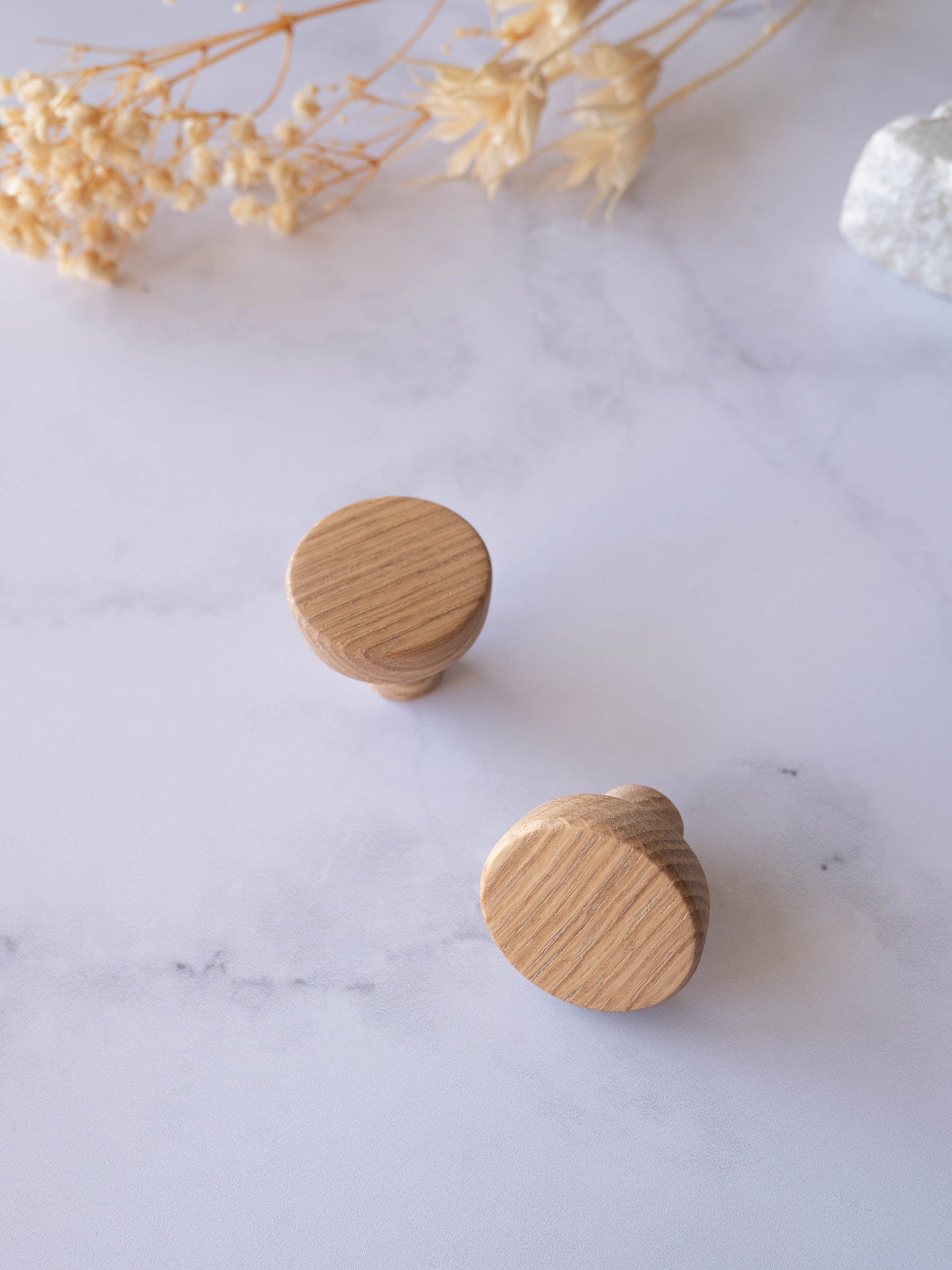 Bouton rond chêne pour tiroirs - poignées lisses pour armoires de cuisine