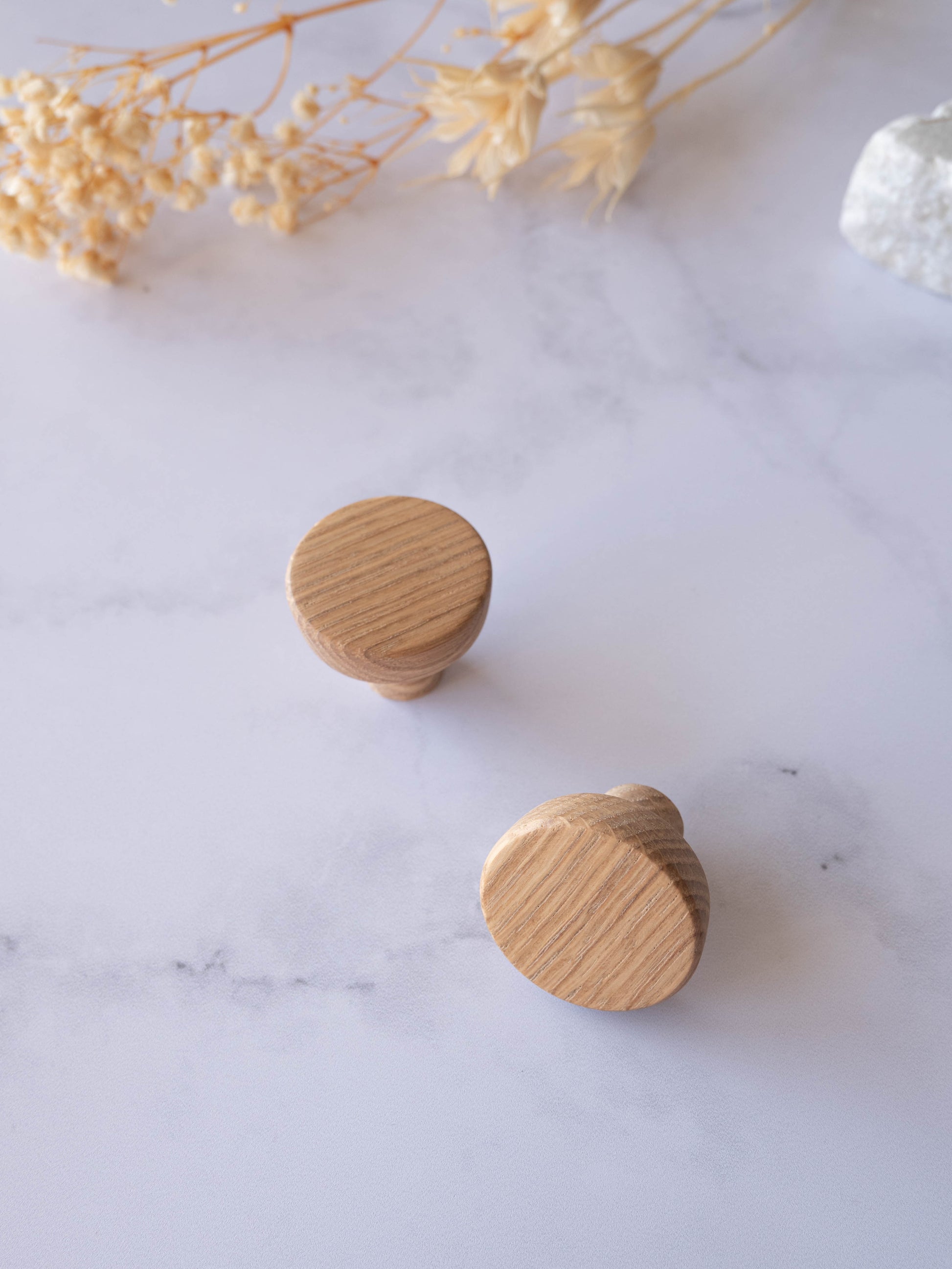 Bouton rond chêne pour tiroirs - poignées lisses pour armoires de cuisine